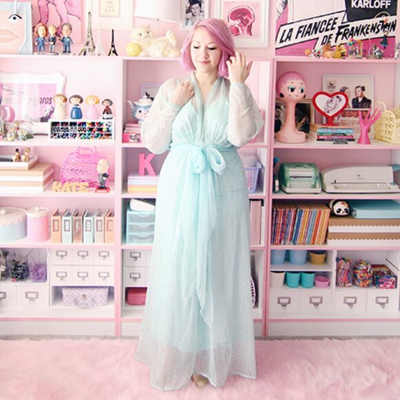 Vintage aqua blue sequined maxi party dress - fits like a small - Picture 3 of 5